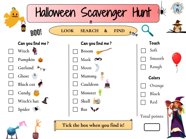 List of items for the Halloween scavenger hunt