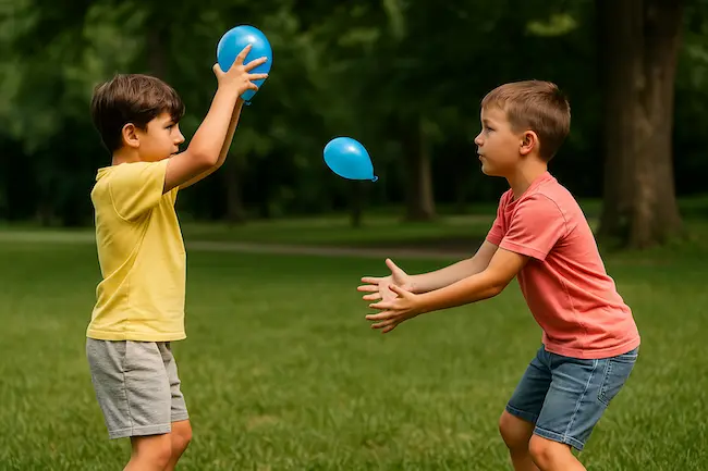 Just Drop It game: a fast-paced reflex game for kids using balls or balloons.